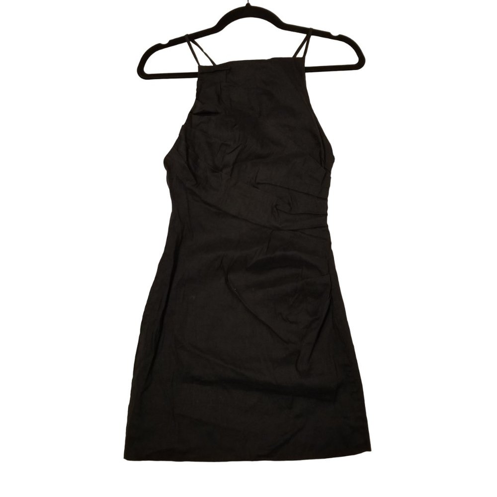 Zara Black Mini Dress Rouching Detail Spaghetti Straps Bodycon Small